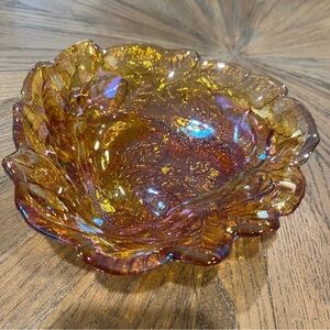 Vintage MCM Iridescent Amber Carnival Glass Bowl Dish Loganberry Indiana Glass